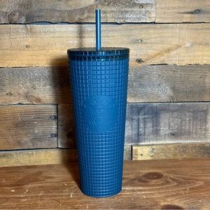 Starbucks Navy Blue Soft Touch Grid Tumbler 24oz Venti Cold Cup Coffee (Teal)